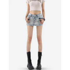 Distressed denim mini skirt - Y2k Empire