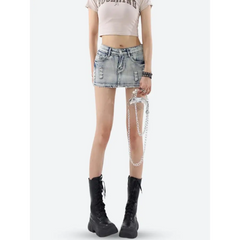 Distressed denim mini skirt - Y2k Empire