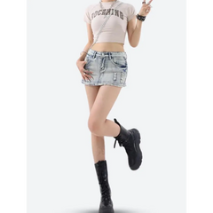 Distressed denim mini skirt - Y2k Empire