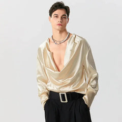 Draped satin cowl neck top - Y2k Empire