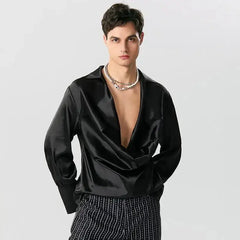 Draped satin cowl neck top - Y2k Empire