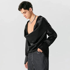 Draped satin cowl neck top - Y2k Empire