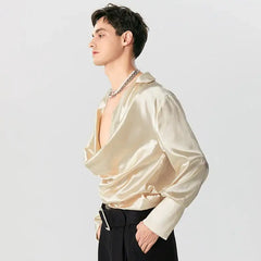 Draped satin cowl neck top - Y2k Empire