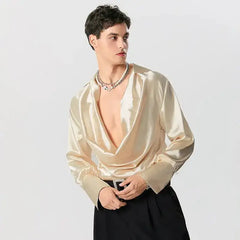 Draped satin cowl neck top - Y2k Empire