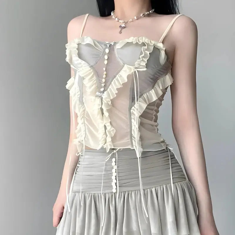 Enchanting ruffled mesh corset - Y2k Empire