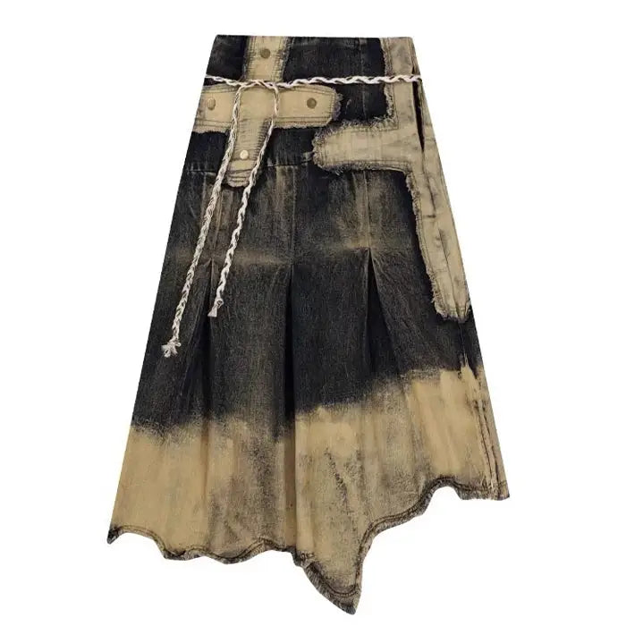 Fairy grunge washed long denim skirt - aesthetic piece - Y2k Empire