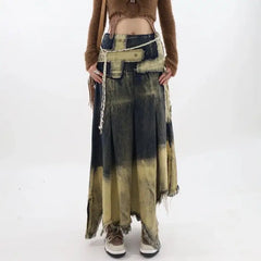 Fairy grunge washed long denim skirt - aesthetic piece - Y2k Empire