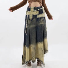 Fairy grunge washed long denim skirt - aesthetic piece - Y2k Empire