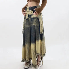 Fairy grunge washed long denim skirt - aesthetic piece - Y2k Empire