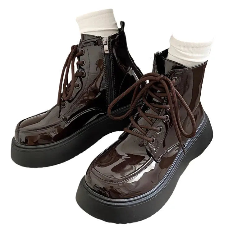 Fall aesthetic lacquered platform boots - Y2k Empire