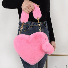 Faux fur heart shaped bag with zippered pocket - Y2k Empire