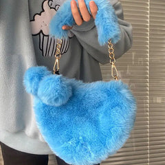 Faux fur heart shaped bag with zippered pocket - Y2k Empire