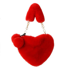 Faux fur heart shaped bag with zippered pocket - Y2k Empire