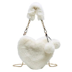 Faux fur heart shaped bag with zippered pocket - Y2k Empire