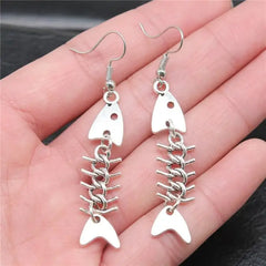 Fish bone drop earrings zinc alloy - Y2k Empire