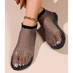 Fishnet rhinestone ballerina flats - Y2k Empire