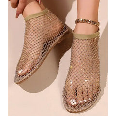 Fishnet rhinestone ballerina flats - Y2k Empire