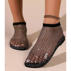 Fishnet rhinestone ballerina flats - Y2k Empire