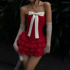 Flirty babe bow dress in red - Y2k Empire