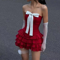 Flirty babe bow dress in red - Y2k Empire