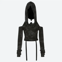 Gothic-chic hooded off-shoulder top - Y2k Empire