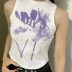 Graphic purple floral print top - Y2k Empire