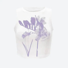 Graphic purple floral print top - Y2k Empire