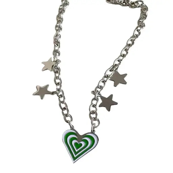 Green heart star necklace: iconic 2000s fashion trend - Y2k Empire