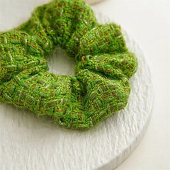 Green tweed scrunchie for stylish hairstyles - Y2k Empire