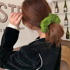 Green tweed scrunchie for stylish hairstyles - Y2k Empire