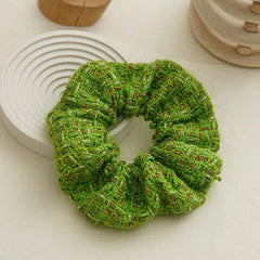 Green tweed scrunchie for stylish hairstyles - Y2k Empire