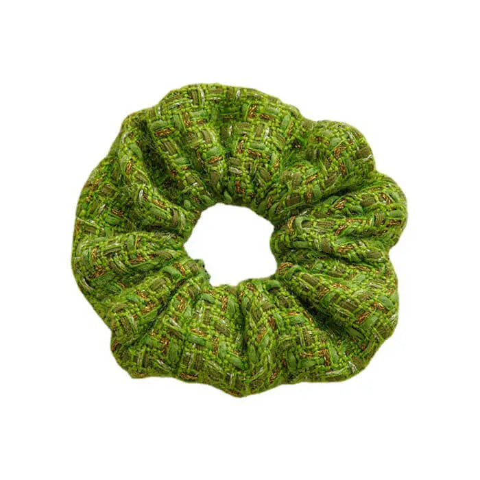 Green tweed scrunchie for stylish hairstyles - Y2k Empire