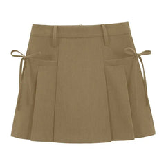 Grey pleated skirt with bow detail - Y2k Empire