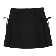 Grey pleated skirt with bow detail - Y2k Empire