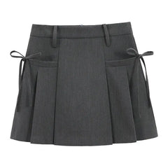 Grey pleated skirt with bow detail - Y2k Empire