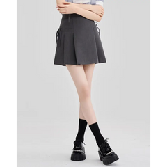 Grey pleated skirt with bow detail - Y2k Empire