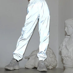 Grey reflective polyester sweat pants - Y2k Empire