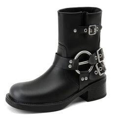 Grunge aesthetic vegan leather motorcycle boots - Y2k Empire