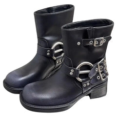 Grunge aesthetic vegan leather motorcycle boots - Y2k Empire