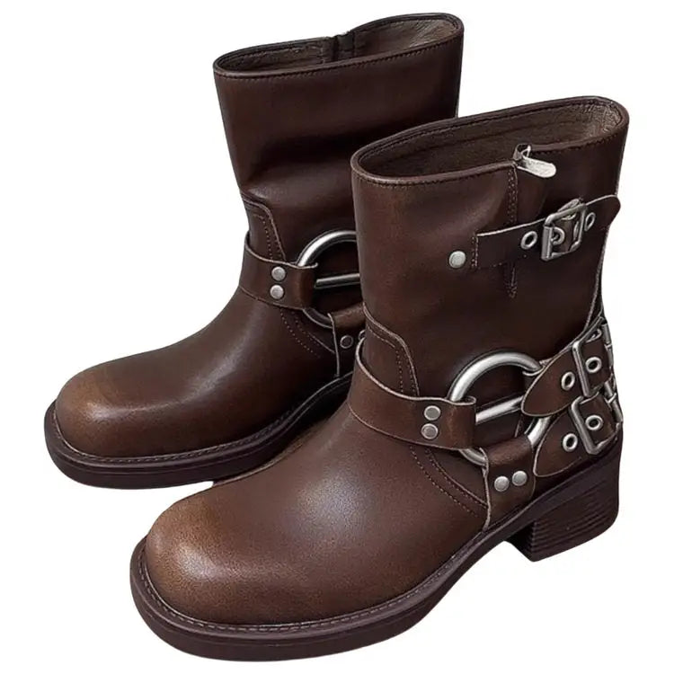 Grunge aesthetic vegan leather motorcycle boots - Y2k Empire