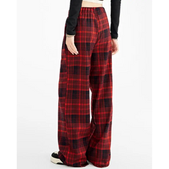 Grunge red plaid pants with loose fit - Y2k Empire