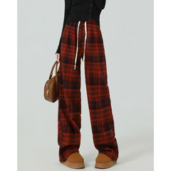 Grunge red plaid pants with loose fit - Y2k Empire