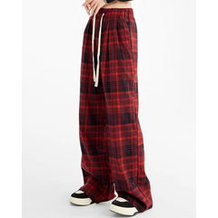 Grunge red plaid pants with loose fit - Y2k Empire