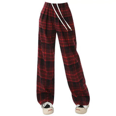 Grunge red plaid pants with loose fit - Y2k Empire