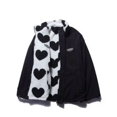 Heart motif y2k oversized plush coat - Y2k Empire