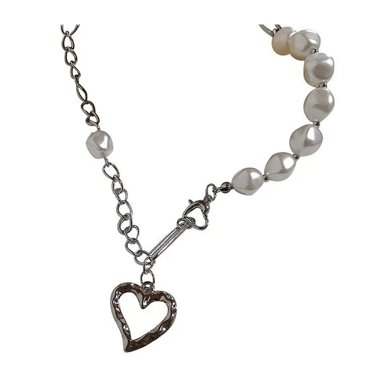 Heart pendant pearl chain necklace - Y2k Empire