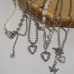 Heart pendant pearl chain necklace - Y2k Empire