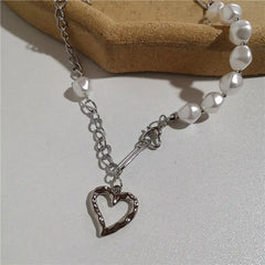 Heart pendant pearl chain necklace - Y2k Empire