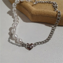 Heart pendant pearl chain necklace - Y2k Empire