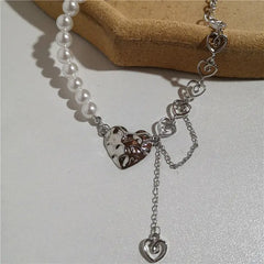 Heart pendant pearl chain necklace - Y2k Empire